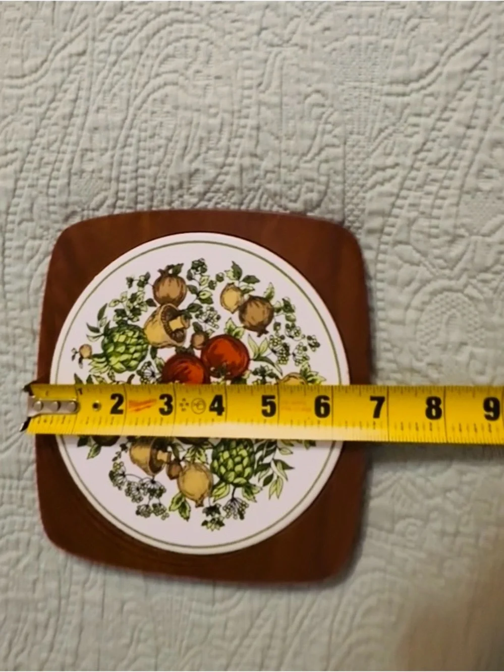 MCM era ceramic/wood trivet, hot plate stand. 7inx7in, gently used